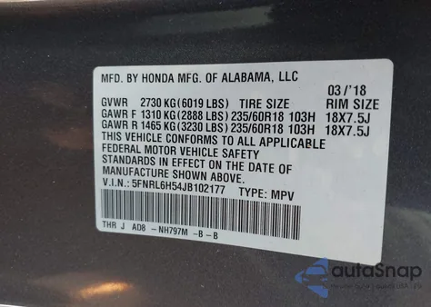 2018 Honda Odyssey Ex from USA, damaged, VIN 5FNRL6H54JB102177